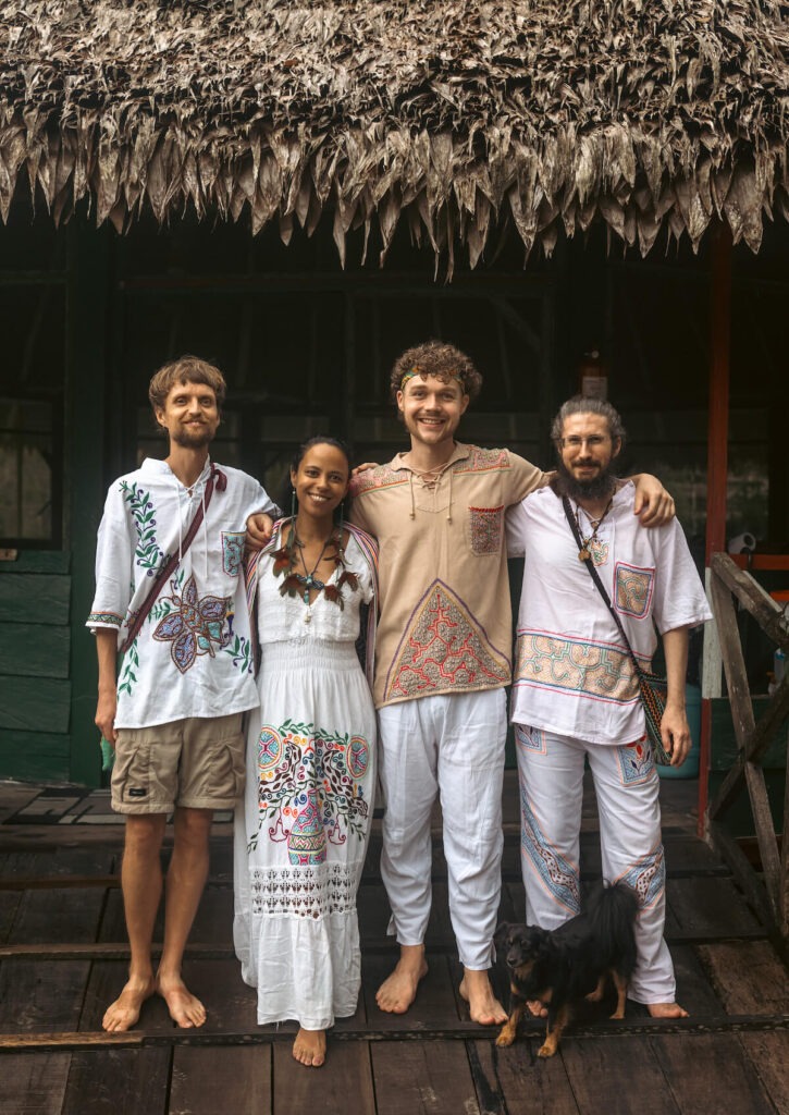 Nihue Rao's team of facilitators in front of the center's maloca.
